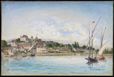 Landschap van het Meer van Genève naar Nyon door Johan Barthold Jongkind